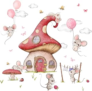 Little Deco DL740-2 - Adhesivo Decorativo Pegatinas Infantiles para Pared, Diseño de Ratones y Globos, Color Rosa