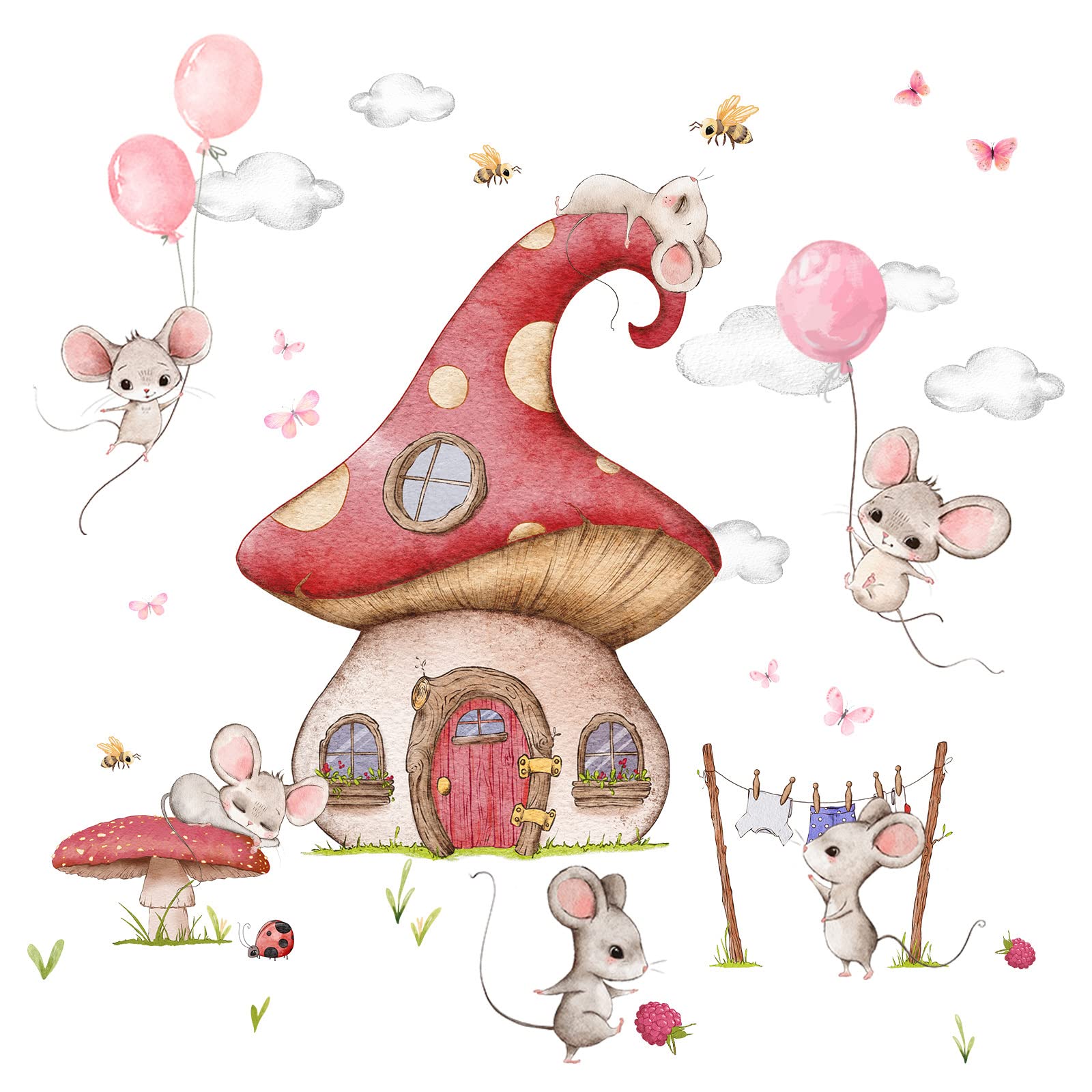 Sticker mural souris rose Little Deco DL740-4 pour relooker une chambre sans traces