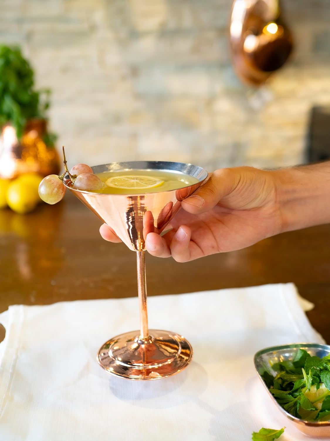 Handmade Hammered Copper Martini Glass for Cocktails (Bright Copper)