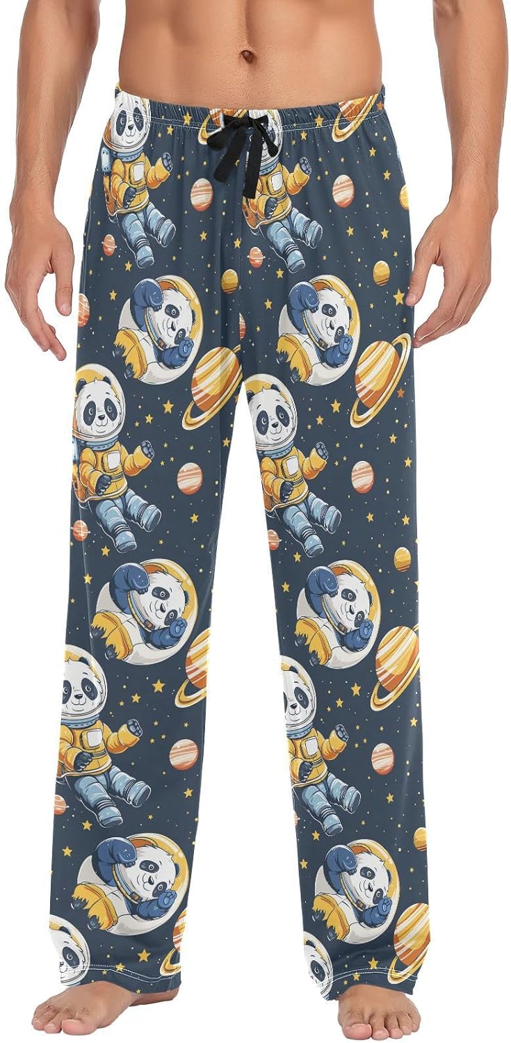 ALAZA Astronaut Panda Planet Stars Men's Sleepwear Mens Pajama Pants Bottoms with Pockets, S