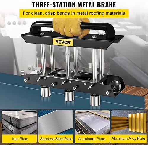 Miniatura 2 de VEVOR Dobladora de rodillos de borde de tres estaciones, ángulo de flexión de 0-90  de rotura de chapa, negro y plata