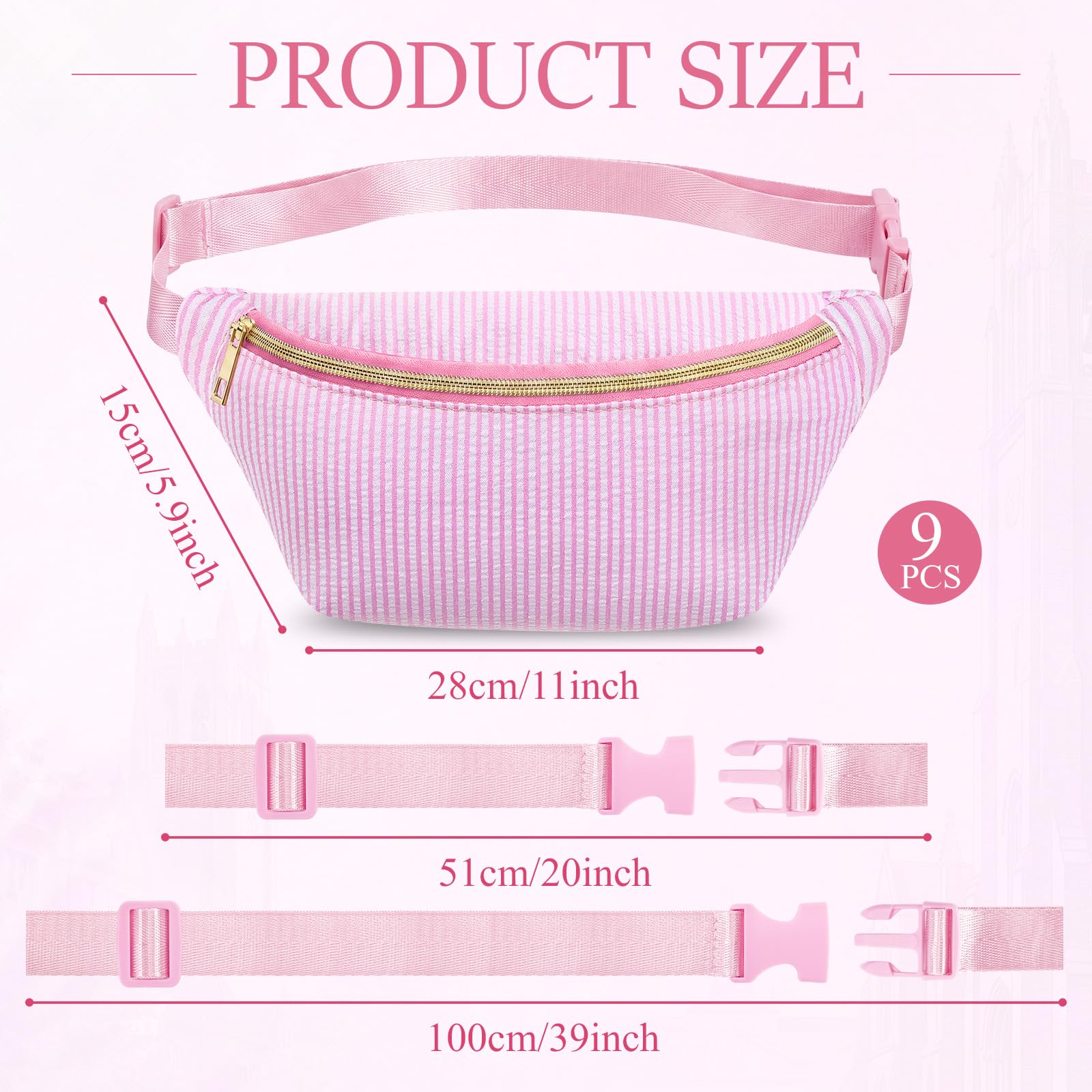 Amylove 9 Stück Bauchtaschen Nylon Hüfttasche Reißverschluss Reise Lauftasche mit verstellbarem Gurt für Damen Herren (Nylon, Rosa)