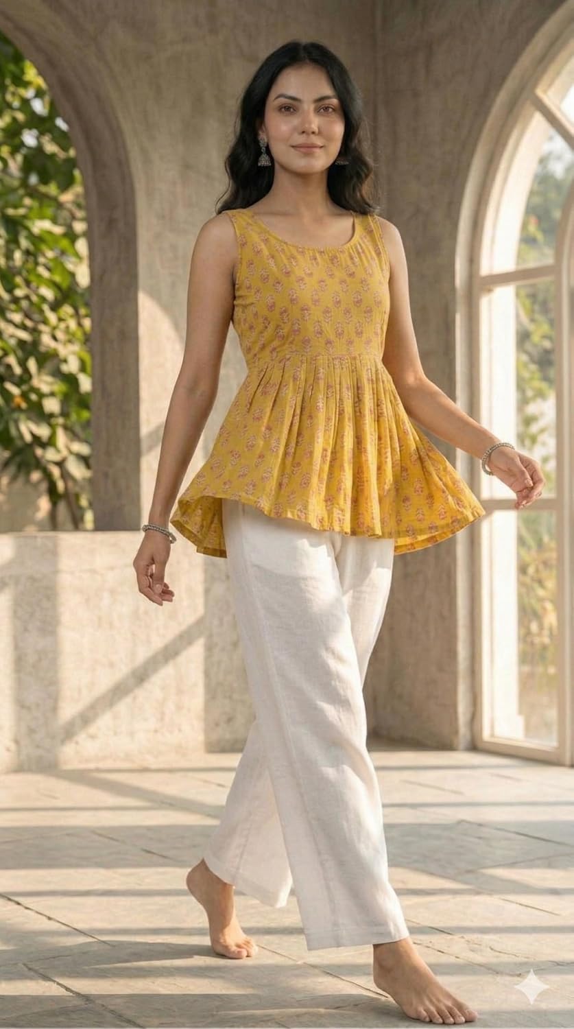 The Red Lion Enterprise Cotton summer Tunic for Women & Girls – Indian Short Kurta Kurti Top daily office use wear (US, Alpha, Large, Regular, Regular, YELLOW-02) at Amazon Women’s Clothing store