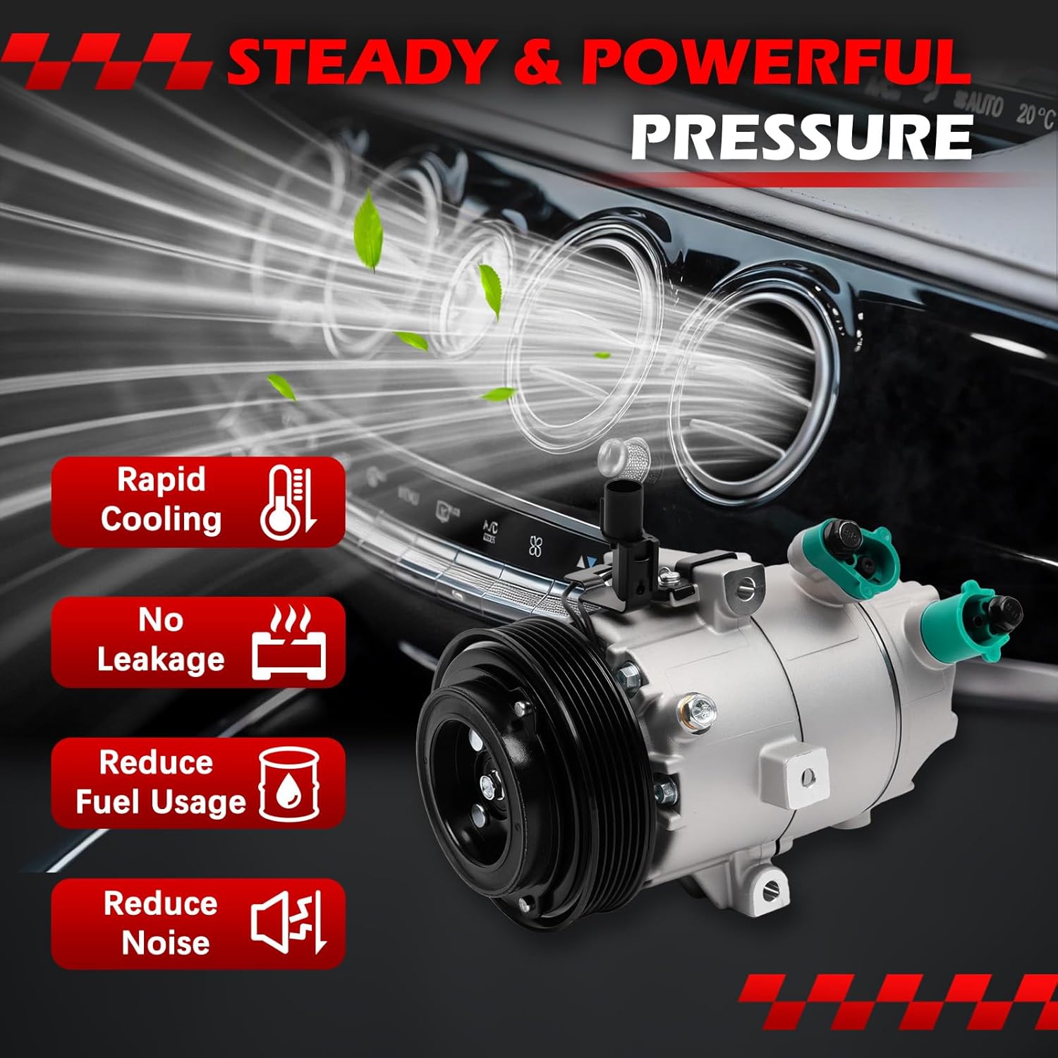 AC Compressor with Clutch for Forte 1.8L 2.0L 2014-2018, Forte5 2014-2018, Forte Koup 2014-2017, Elantra GT 2013-2017, Air Conditioning Compressor Replace for 198332