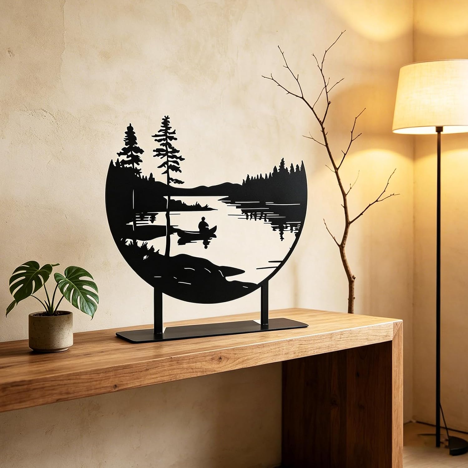Metal Mountain Table Top Decor, Forest and Lake Tabletop Decor, Travel Adventure Table Centerpiece for Living Room, Gifts for Nature Lovers