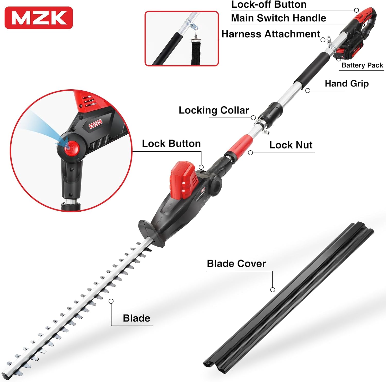 20V MAX 57cm Cordless Pole Hedge Trimmer Attachment, 2.4m Reach (ET1611-2-EU) thumbnail 2