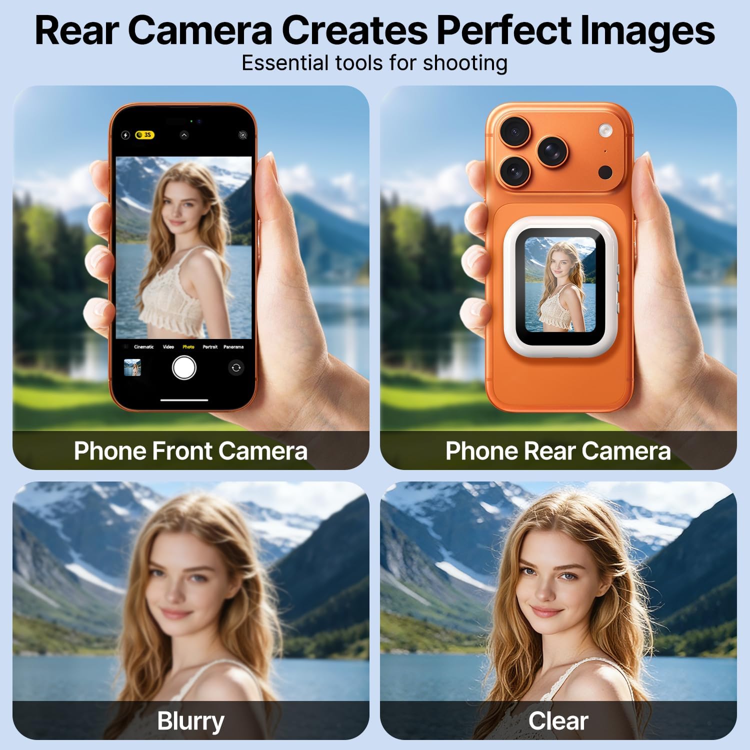 yAyusi Mini Wireless Magnetic Vlog Selfie Monitor Screen iPhone, Compact Portable Back Camera Monitor iPhone, Cell Phone Monitor Screen, Phone Mirror for Back Camera Recording/Streaming/TikTok/YouTube