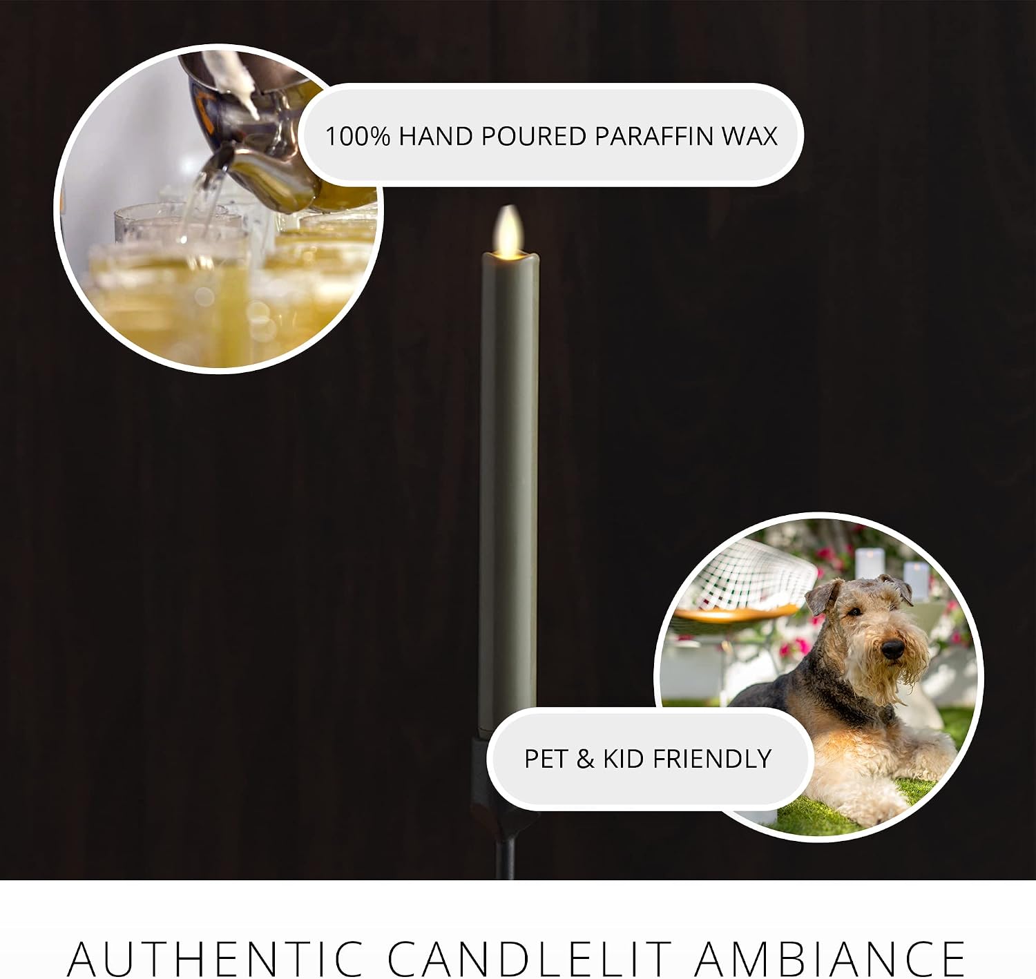 Luminara - Flameless Battery Operated Taper Candle - Stone Grey - Pack of 1-1x9.5 - LED Flickering Flame - Realistic Safe for Home Kids and Pets