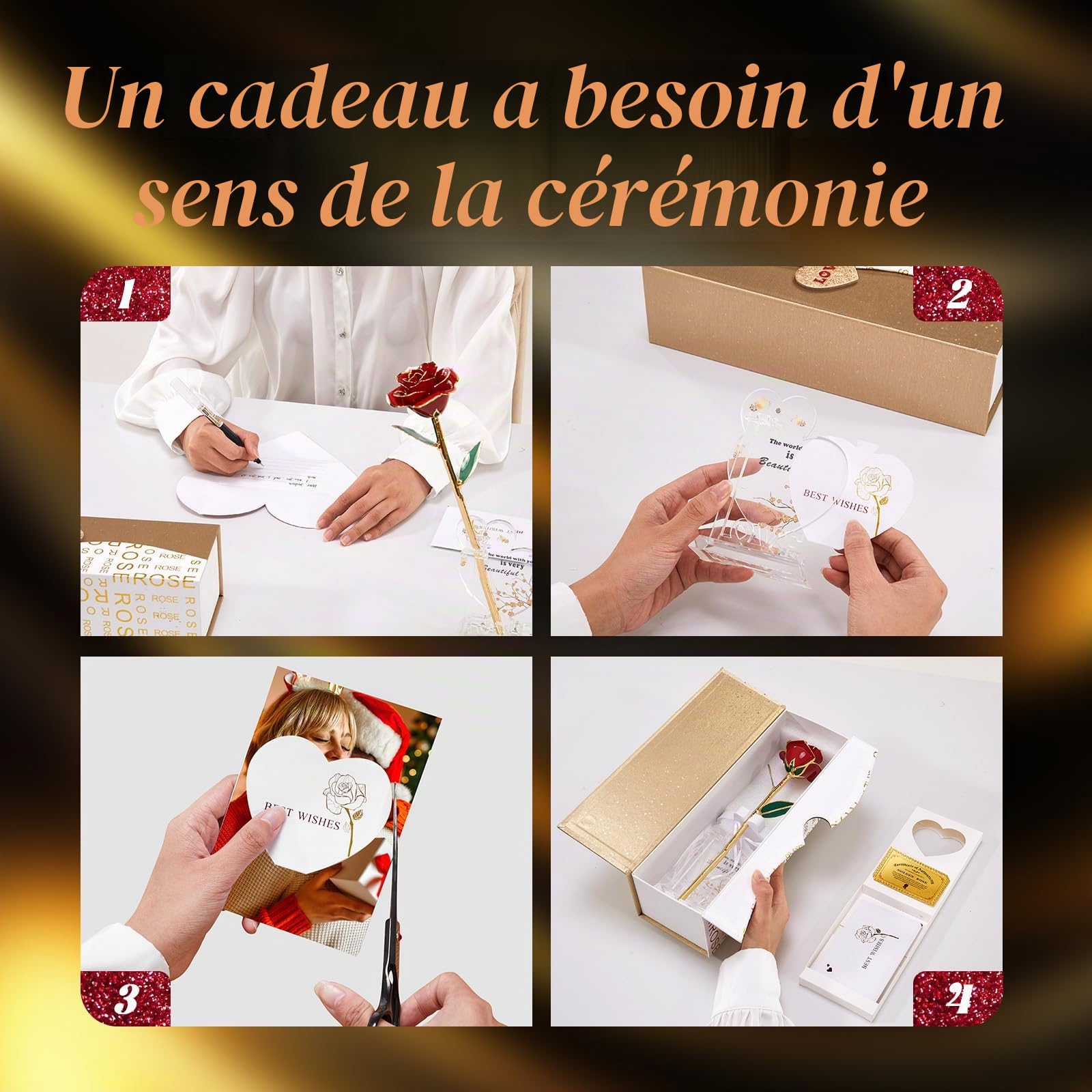 Mikasol Plaqué Or 24K des Roses PréServéEs pour Toujours, ImpréGnation Manuelle Cadeaux Romantiques pour Les Femmes dans Sa Femme Petite Amie Anniversaire Saint Valentin FêTe des MèRes NoëL (Rouge)
