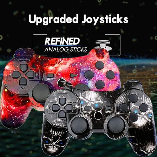 Vista 2 de Wireless Controller for PS-3 Motion Sense Double Vibration Upgraded Gaming Remote for Play 3 with Charging Cord (Black and Red)