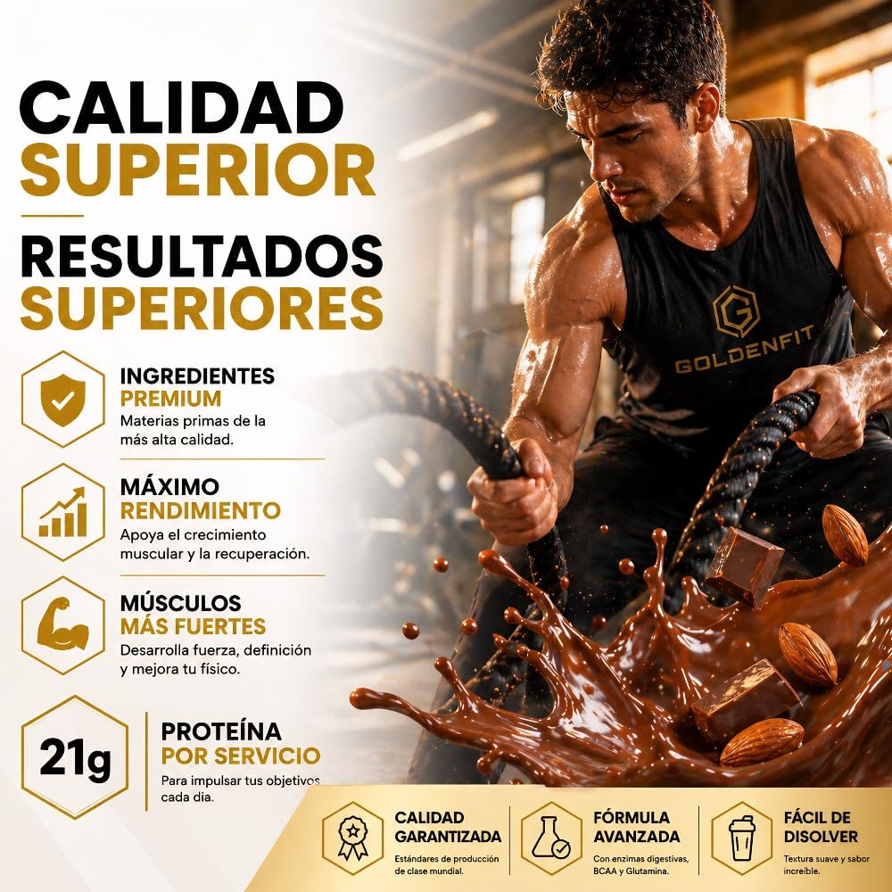 GoldenFit ISO PRO+ Proteína Whey Isolate Choconut 1kg — Aislada de Suero 84%, 21g de proteína por dosis (40 dosis) con BCAA, glutamina, creatina y enzimas digestivas