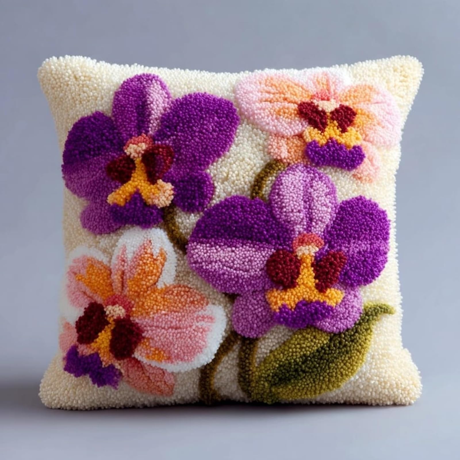 WallustrioaW Latch Hook Cushion Kit 43x43cm,Orchid