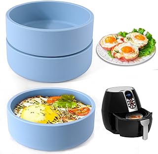 XANGNIER Silicone Air Fryer Egg Mold,3 Pcs Reusable Nonstick Egg Bites Pan-Alternative to Microwave Egg Cooker/Sous Vide Egg Bite Maker,BPA Free,Dishwasher Safe,Air Fryer Accessories,Blue