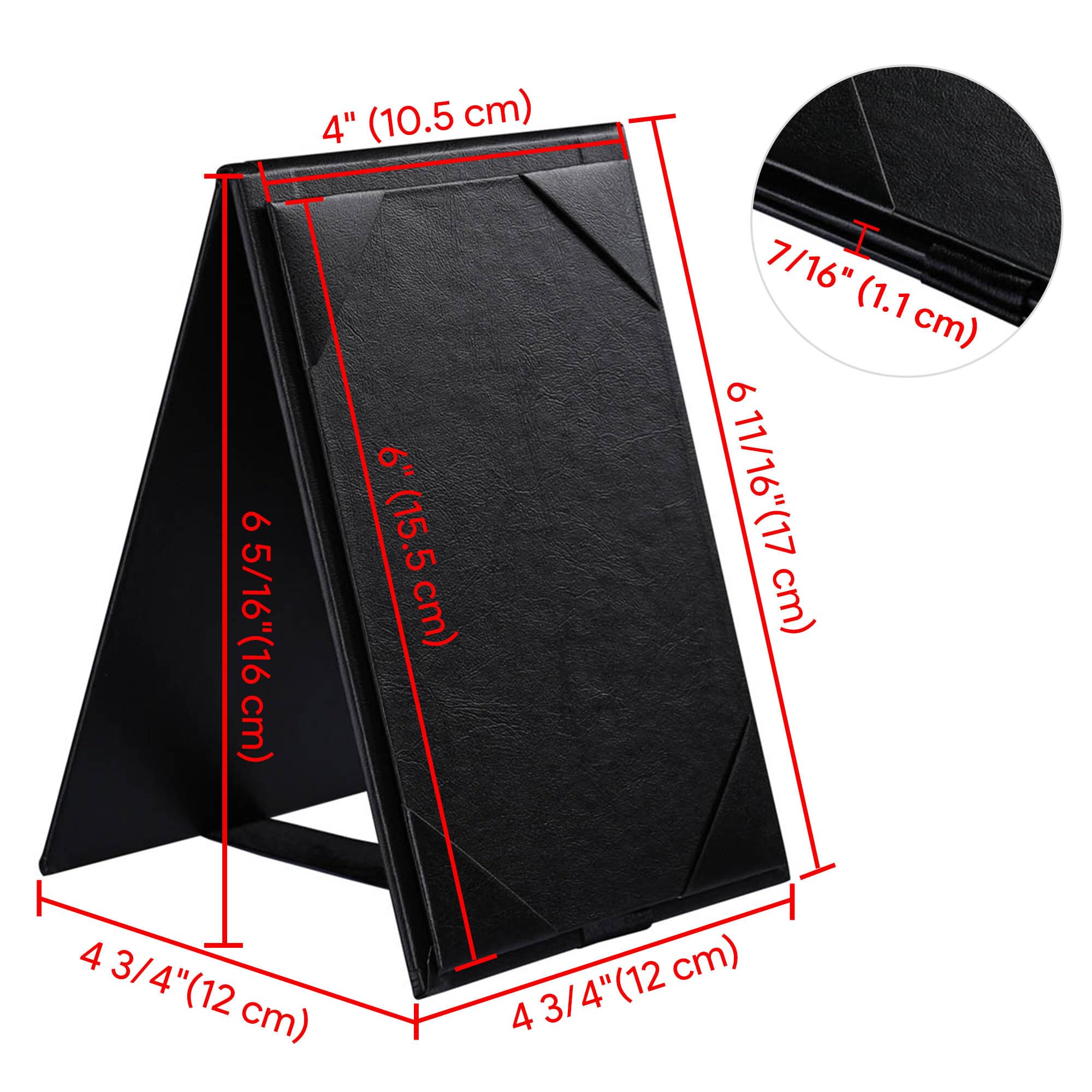 WeChef Tischzelte, 10,2 x 15,2 cm, Kunstleder, PU-Leder, Menühüllen, doppelseitiger Rahmen, Menü-Halter, Menüordner für Restaurant, Kaffee, Café, Bar, Getränke, Dessert, 10 Stück, schwarz