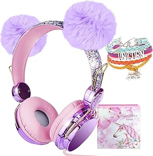Cuffie per Bambini, Cuffie per Ragazze con Orecchio Soffice, Cuffie regolabili sull'orecchio con microfono per Bambini/iPhone/iPad/Kindle, Regalo di Natale di compleanno(cablata)
