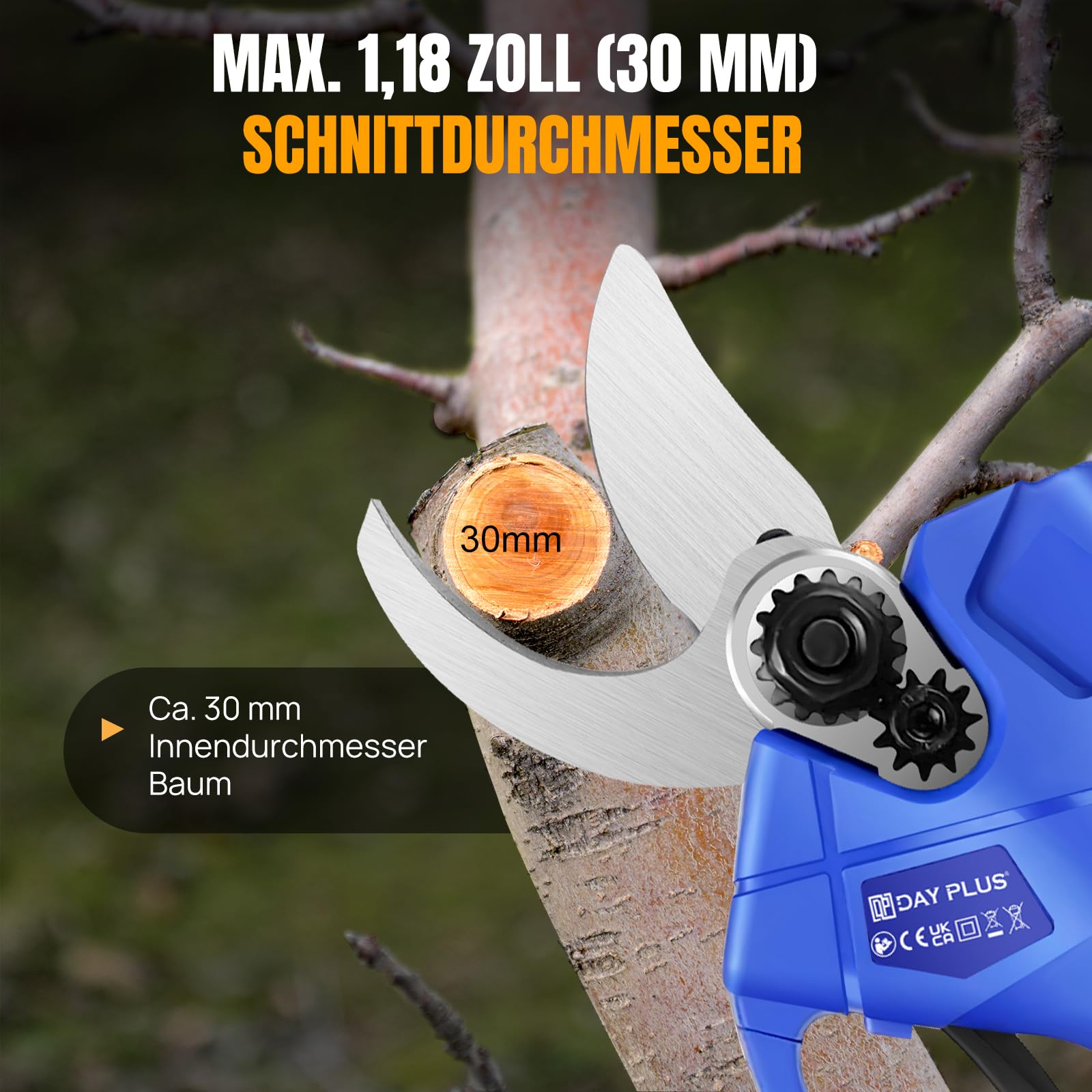 Tijeras de podar eléctricas – Tijeras de podar con batería con 2 baterías de iones de litio y bolsa de transporte, 28 mm de diámetro de corte, ideal para jardineros
