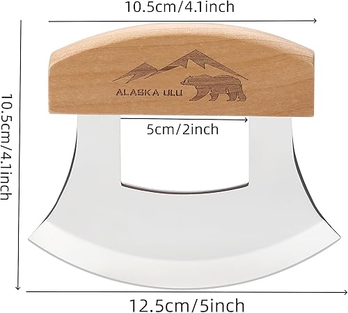 Miniatura 2 de Cuchillo Ulu Mezzaluna de Alaska de 5 pulgadas, Cortador Rebanador Picador Balancín para Verduras de Ensalada, Troceado Picado Picado Fino Cuchilla