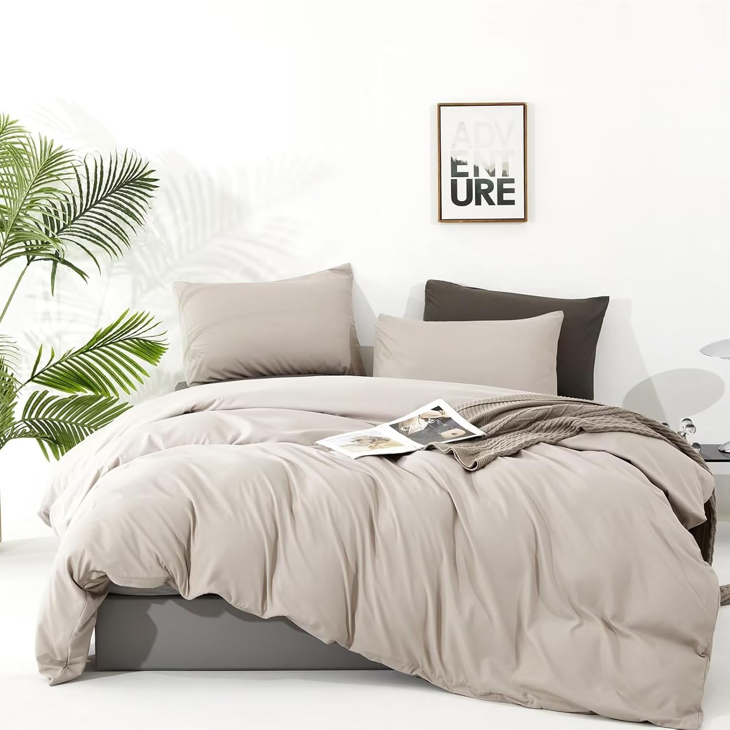 Houseri Beige Cream Comforter Set Queen Beige Khaki Bedding Taupe Light Brown