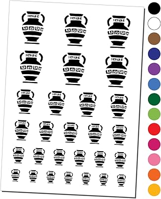 Ancient Greek Pottery Vase Temporary Tattoo Water Resistant Fake Body Art Set Collection - Yellow (One Sheet)