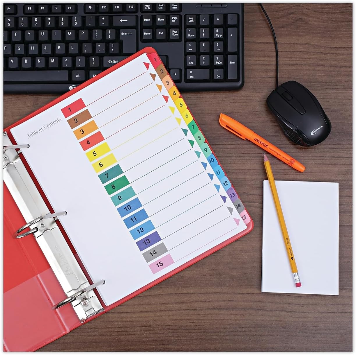 Universal Deluxe Table of Contents Dividers for Printers, 15-Tab, 1 to 15; Table of Contents, 11 X 8.5, White, 6 Sets