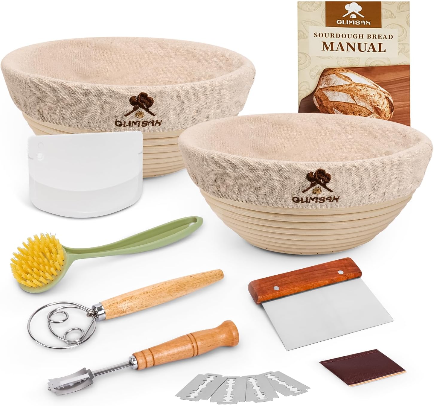 Banneton Proofing Basket Set of 2, 9" Round Sourdough Proofing Basket for Bread Baking Making Accessories and Tools Sourdough Bread Starter Kit, Gifts for Beginner and Professional Bakers