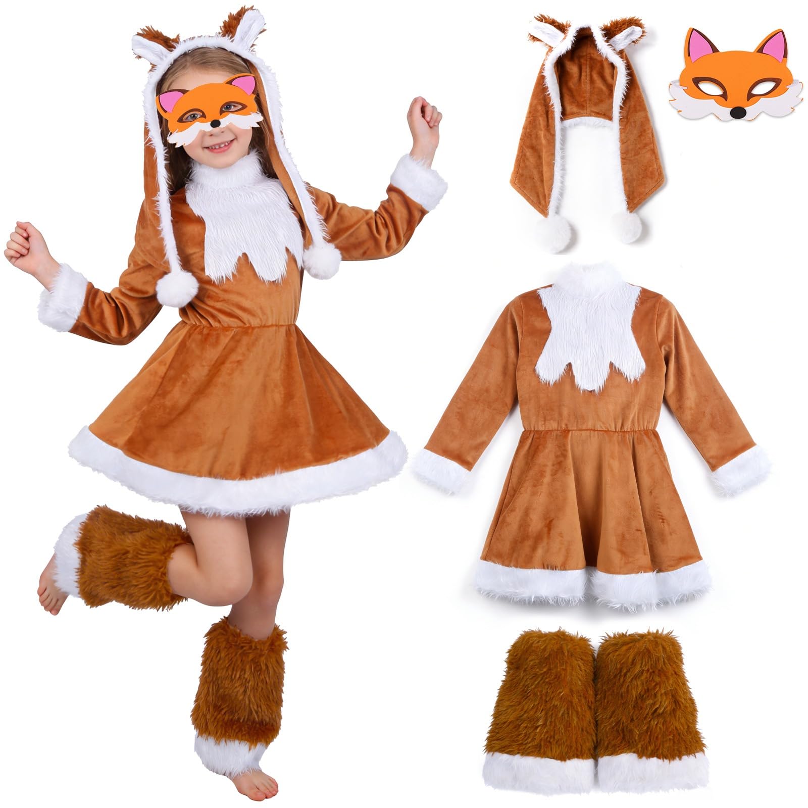 Disfraz de zorro para niños, disfraz de zorro, incluye sombrero, funda para zapatos, máscara de cara, disfraz de zorro para disfraz de carnaval para niños y niñas, disfraz de niño de los