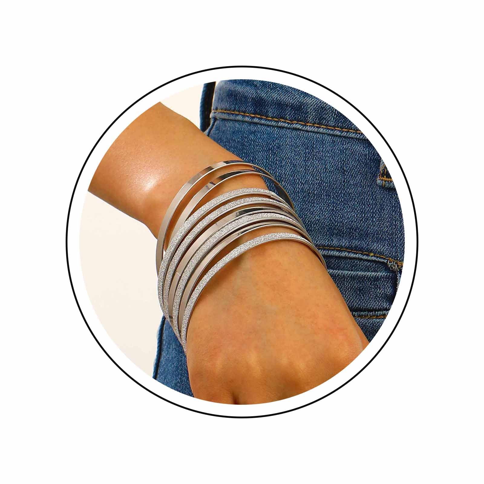 WendalernGold Bangle Bracelet Set for Women Stacking Thin Metal Textured Bangles Layered Indian Bollywood Bangle Bracelets Vintage Frosted Smooth Surface Bangles Collection Wedding Outfit Jewelry