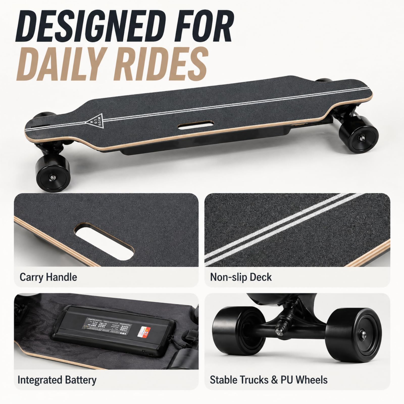 Skateboard Électrique Léger et Portable, Longboard Urbain | 8/15 km Autonomie, Idéal Débutant 8km