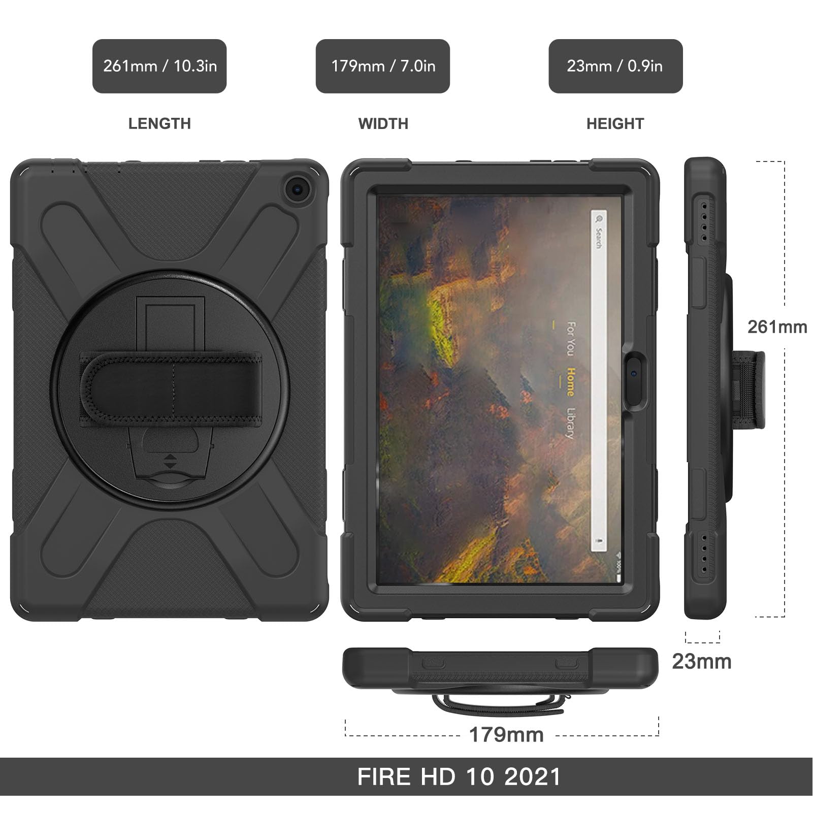 WINH Funda para Tableta a Prueba de Golpes, Soporte Giratorio de 360 ​​Grados, Funda Resistente para Tableta para Exteriores (Negro)