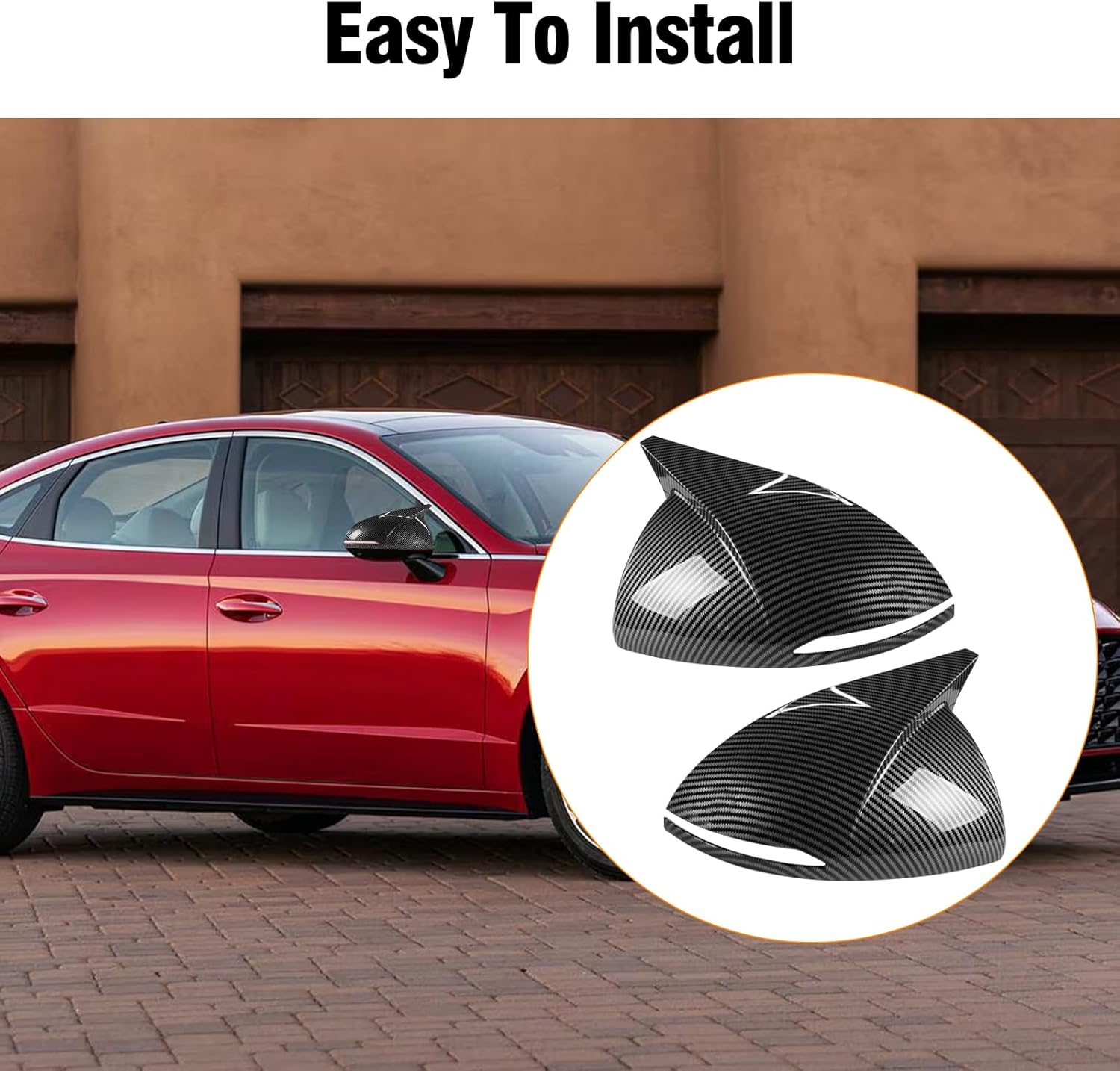 2PCS Compatible with Hyundai Sonata Ox Horn Side Mirror Covers Trim 2020 2021 2022 2023, Driver and Passenger Side Door Rearview Mirror Caps for Sonata 2023 W/Light Hole - Carbon Fiber