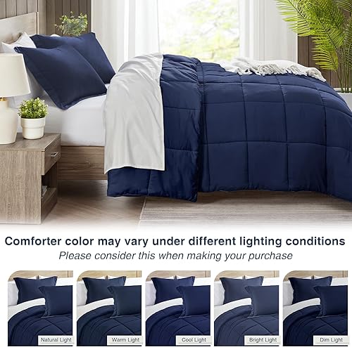 Miniatura 6 de satisomnia Juego de edredón tamaño King, color azul marino, ligero, suave, transpirable, relleno alternativo, para todas las estaciones, juego de