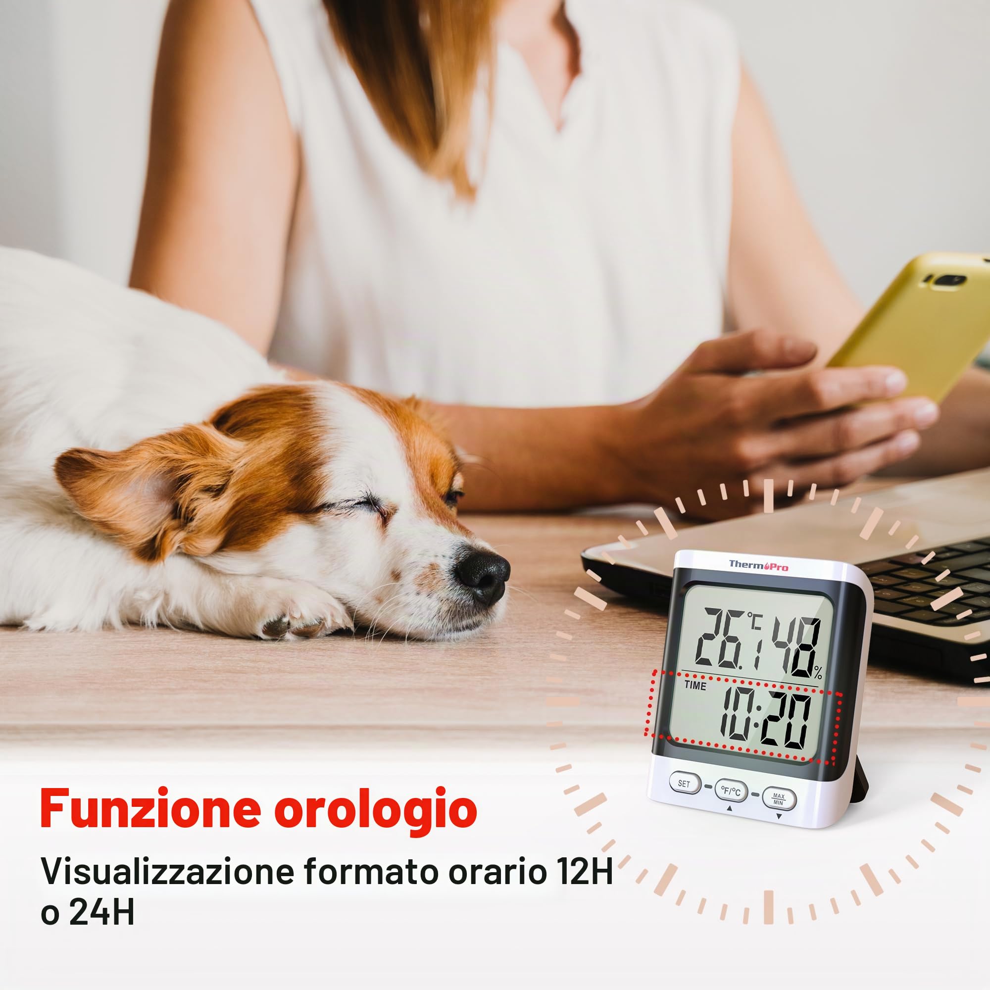 ThermoPro TP152 Igrometro Termometro da Interno, Termometro Digitale da Tavolo per Cameretta con Monitor di Temperatura e Umidità, Termometro per Ambiente con Indicatore di Umidità Accurato