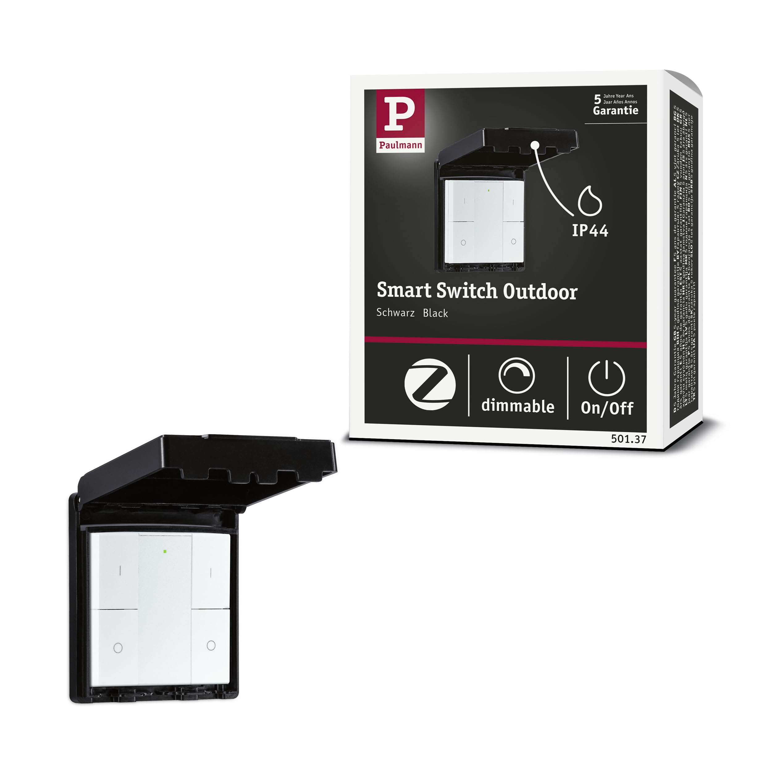 Paulmann 50137 Smart Home Zigbee wyłącznik ścienny Outdoor IP44 on/off/ściem biały sterowanie tworzywo sztuczne