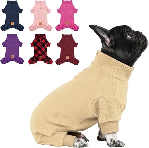Miniatura 23 de cyeollo Pijama de forro polar para perro, overol térmico para perros, abrigo elástico para perros, ropa cálida para perros de tamaño mediano a