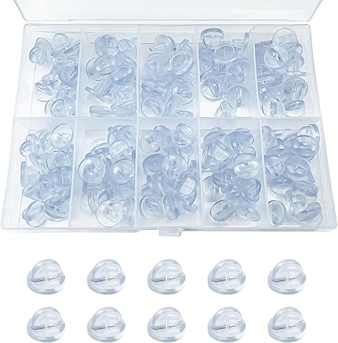 Vista 8 de 150 piezas de pasadores de goma con bloqueo, cierres de pasador de bloqueo con estuche de almacenamiento, cierres de pin para broche de corbata