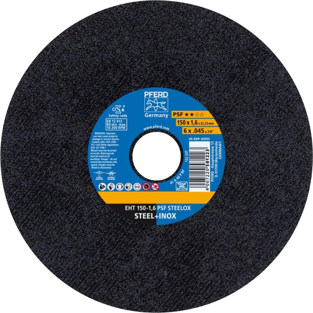 PFERD 61724121 Disque à Découper PSF STEELOX 25 Pièces | 150 x 1.6 x 22.23 mm, Droit | pour Acier et Acier Inoxydable (INOX), 150mm x 1.6mm