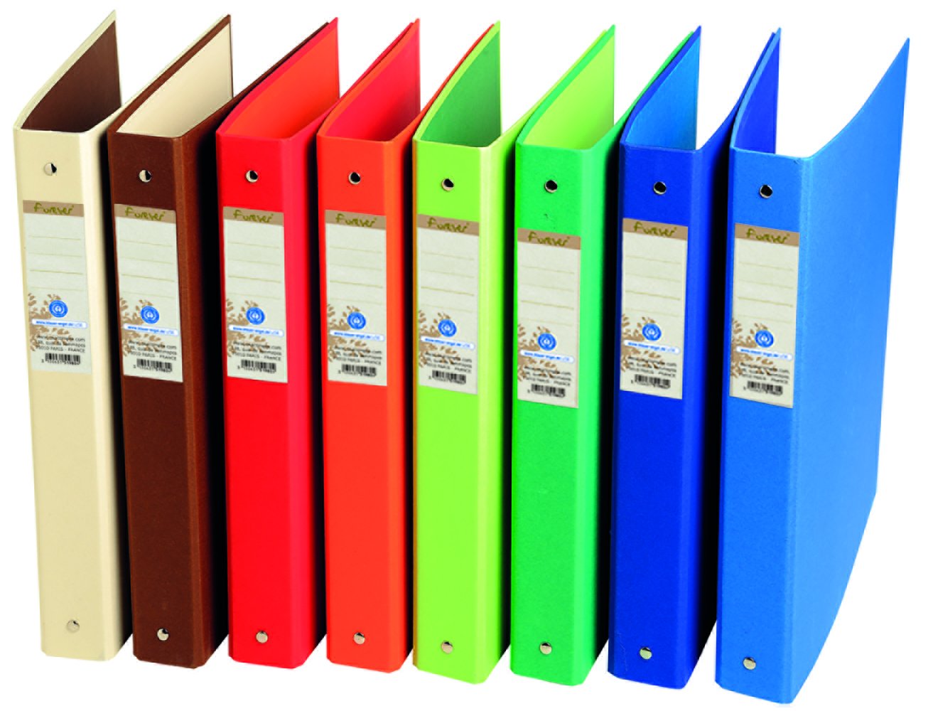 Exacompta - 51980E - Conf. da 10 Raccoglitori Foderati in Cartoncino Bicolore Riciclato Forever - 4 Anelli Tondi 30 mm - Dorso 40 mm - F.to Esterno 26x32 cm per A4 - 8 Colori Assortiti