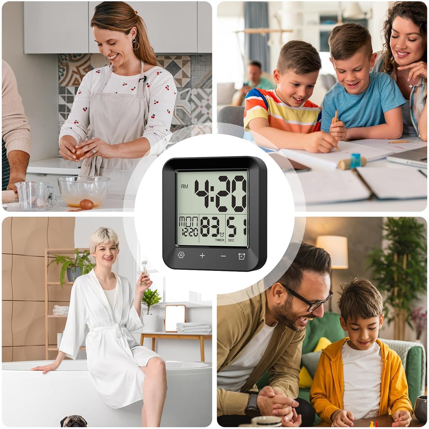 Bathroom Shower Clock - Digital Waterproof Wall Clock with Temperature Display, Countdown Timer, Adults Timer for Spa Exercise Cooking Video Games Meetings Homework Bedroom | Wall Mount Clocks, Digita