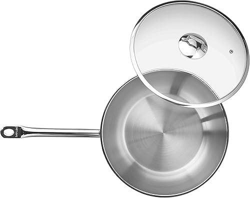 Miniatura 2 de Sartén de acero inoxidable con tapa de cristal, lista para inducción, apta para horno y lavavajillas de 12 pulgadas
