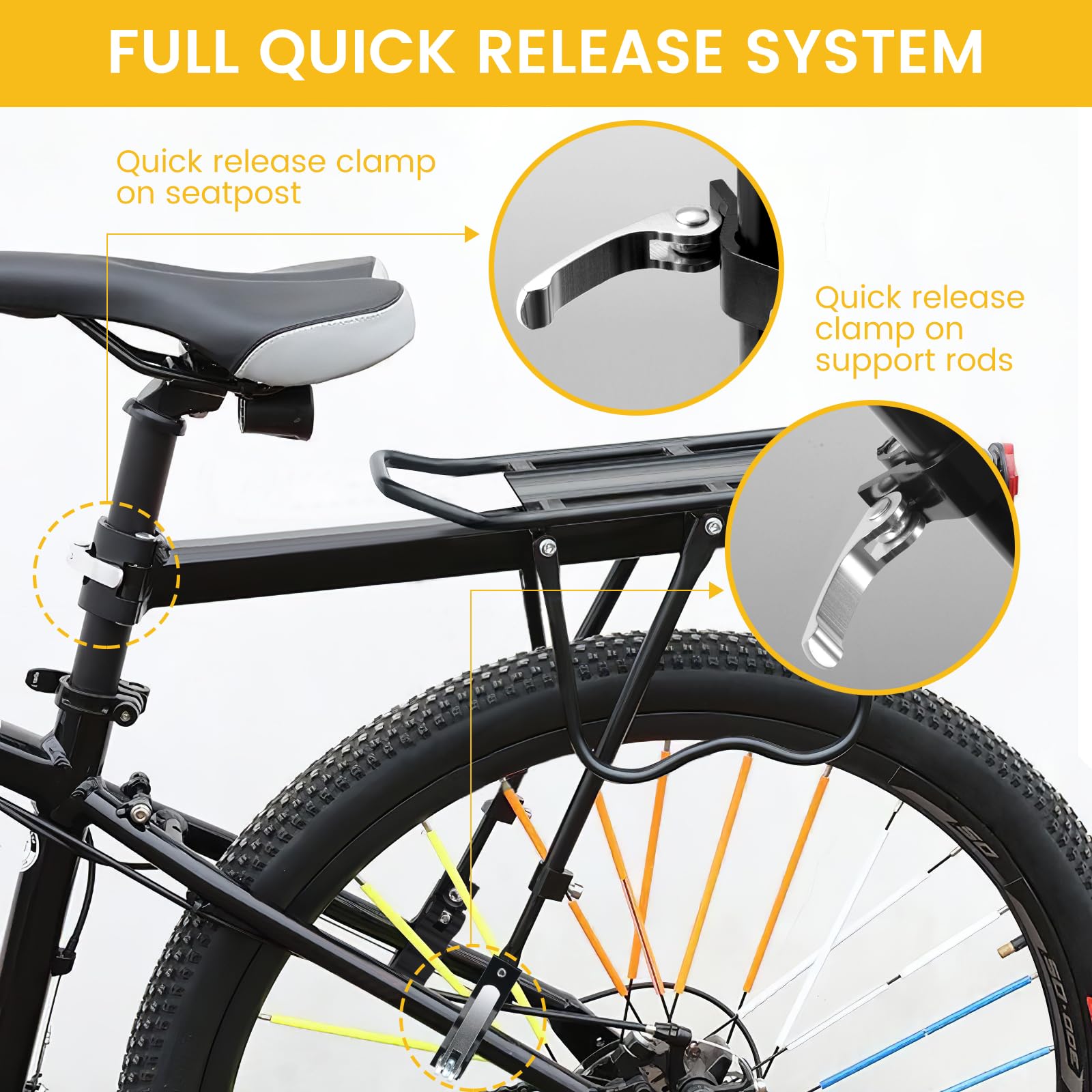 Portaequipajes para bicicleta de montaña, ajustable, aluminio, negro, capacidad de carga de 25 kg, 29 pulgadas, montaje trasero