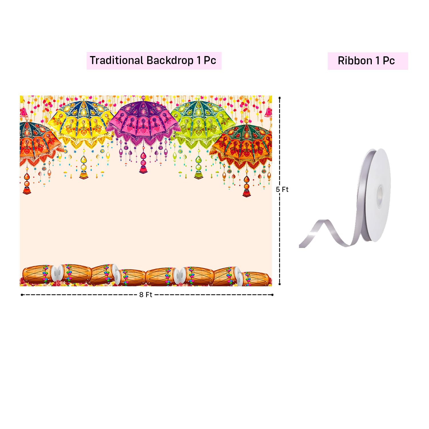 Party Propz Traditional Backdrop Cloth for Decoration Pooja, Diwali Decoration for Home Decor, Navratri Decorations Items, Haldi Decorations Items for Home (Cloth Banner)(8 * 5ft) - Image 2 thumbnail