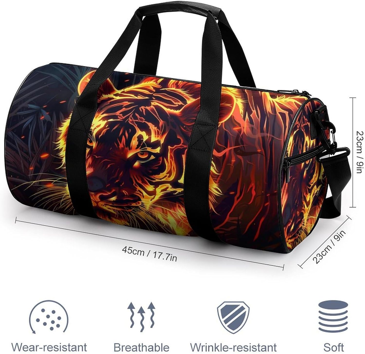 Flame Tiger Gym Sport Bag Travel Duffle Backpack Weekender Overnight with Shoes Compartment for Women Men
