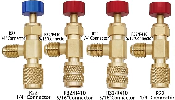 AC Safety Valve Set – Brass R22/R32/R410A Compatible High-Pressure HVAC Flow Control Valves 4-Piece Kit (1/2