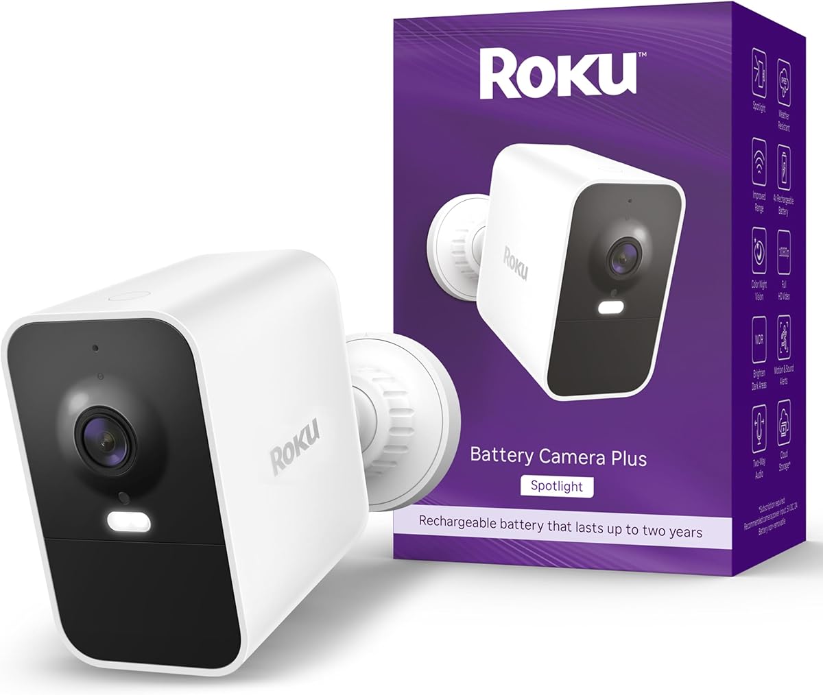 Amazon.com : Roku Battery Camera Plus for Home Security - New 2025 Weather-Resistant Outdoor & Indoor Wireless Camera & Pet Monitor with 1080p HD & Two-Way Audio - 4X Rechargeable Battery Capacity : Electronics