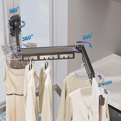 Miniatura 6 de Tendedero de secado de ropa montado en la pared, estante de secado expandible (doblado), ahorro de espacio para lavandería, portátil, ahorro de