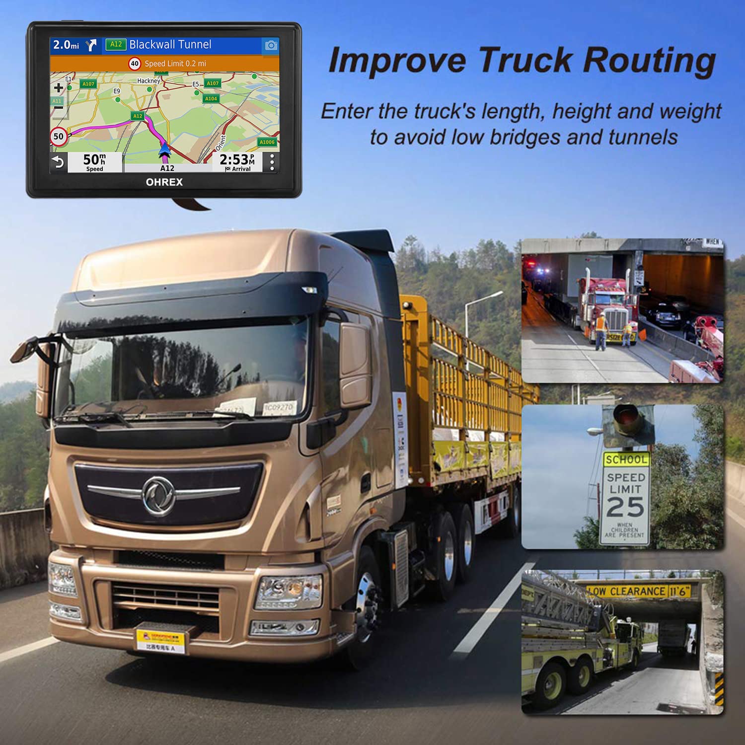 OHREX GPS Navigator for Car Truck RV 2025,Truck GPS Commercial Drivers,Large 5”Trucker GPS,Latest 2026 Map with Free Lifetime Updates,Custom Routing,Driver Alerts — view 4