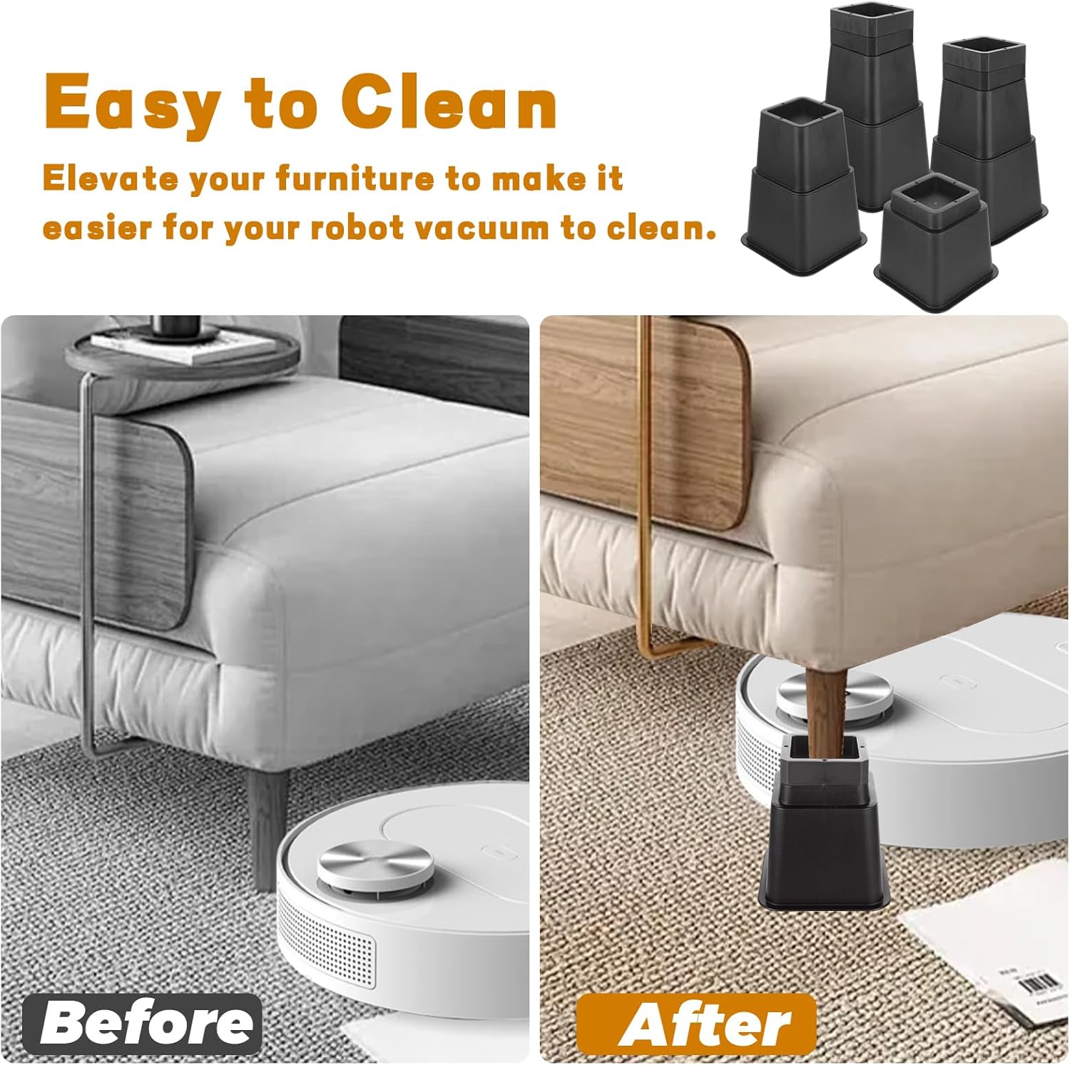 4 Pack Bed Risers Heavy Duty 10 Inch, Adjustable1, 2, 3, 4, 5, 6, 7, 8, 9, 10 Inch Furniture Risers for Bed Frame, Couch, Sofa, Chair, Desk Legs Lifting(20PCS, Black)