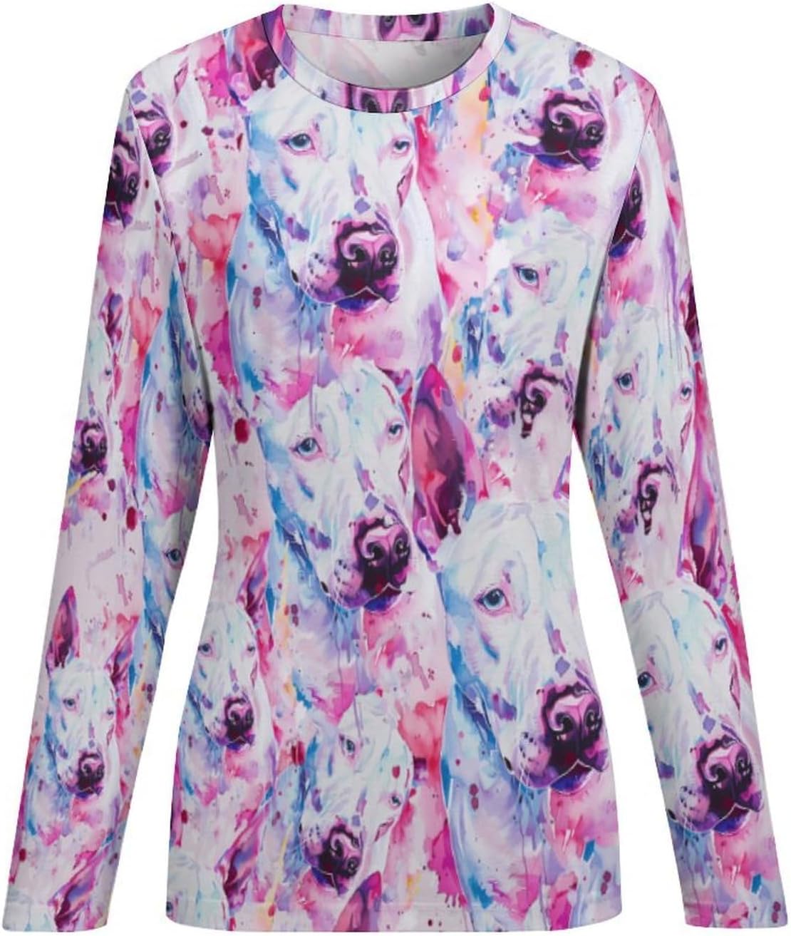 White Bull Terrier Dog Women's Pajama Top Sleepwear Pajamas Sleep T-Shirt Long Sleeve Shirt Crewneck Tee