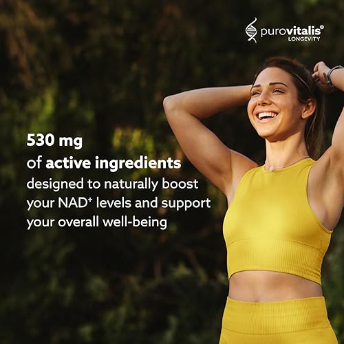 Miniatura 2 de PUROVITALIS Suplemento NAD+, NAD con ribósido de nicotinamida (NR), vitamina B3, PQQ y antocianina, refuerzo de energía celular, alta pureza,
