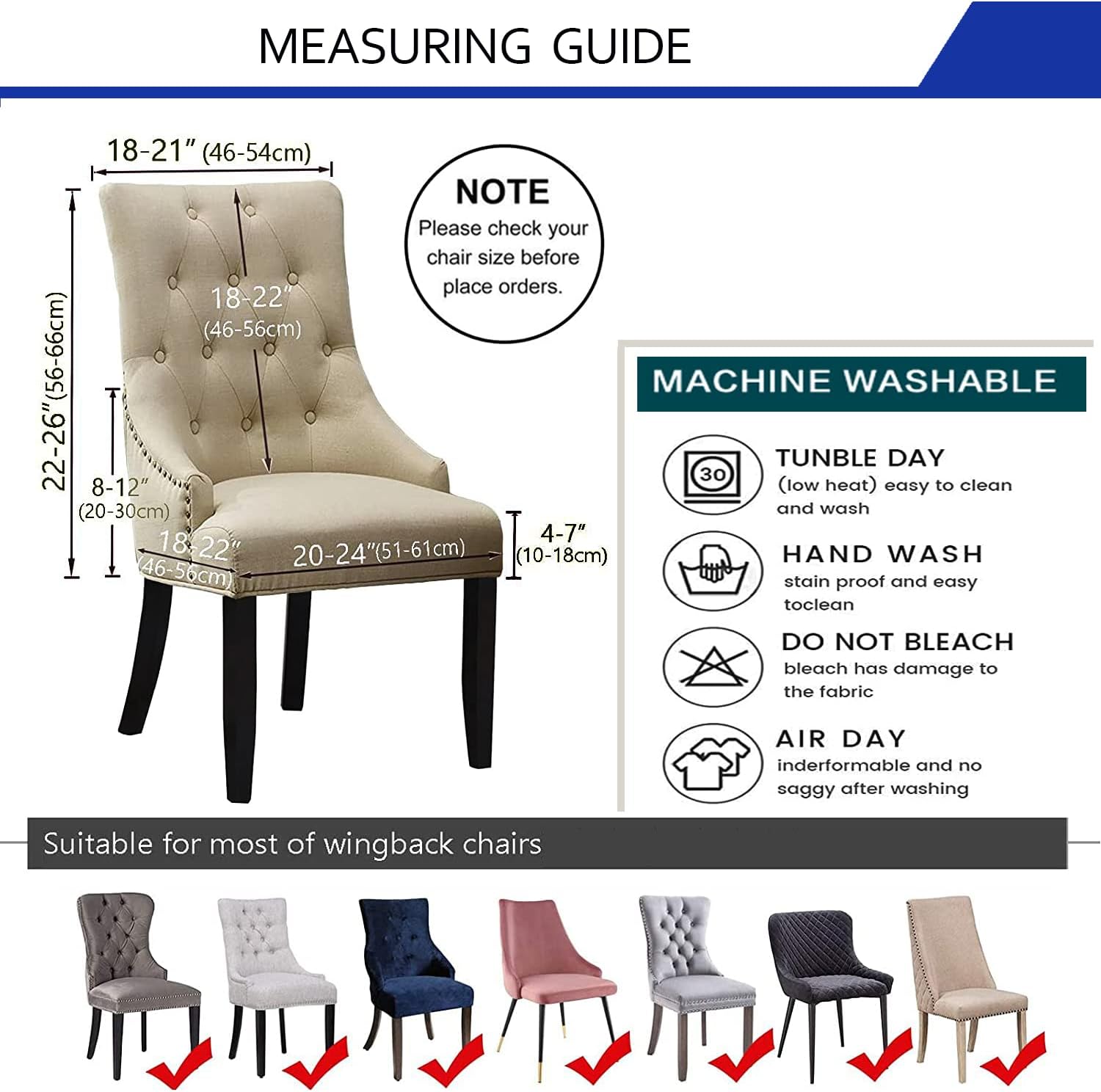 LANSHENG Stretch Rhombic Geometric Wingback Chair Covers Slipcover - Reusable Arm Chair Protector Cover, Washable Dining Chair Covers Protectors for Dining Room (Black, Set of 2), (AC-01-Black-2)
